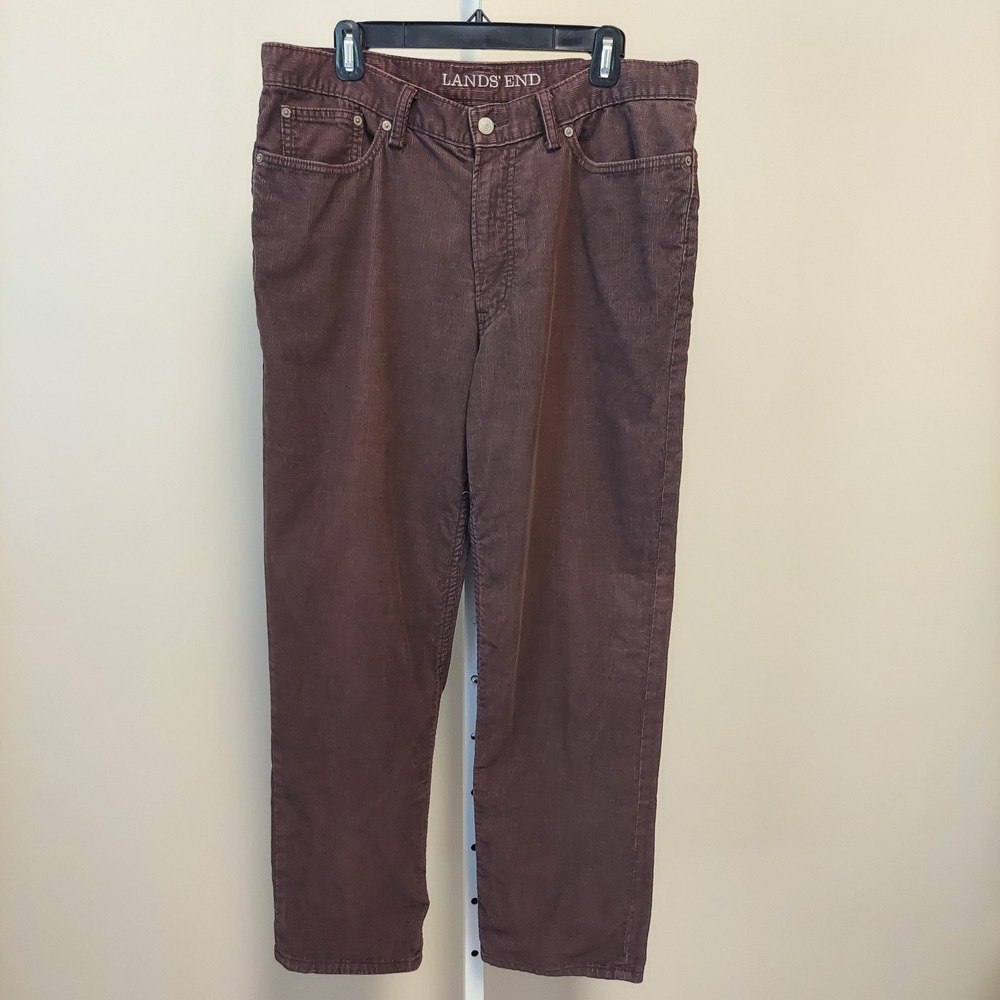 Lands End Mens 36 Traditional Fit Corduroy Pants Brown Straight Leg Five Pocket